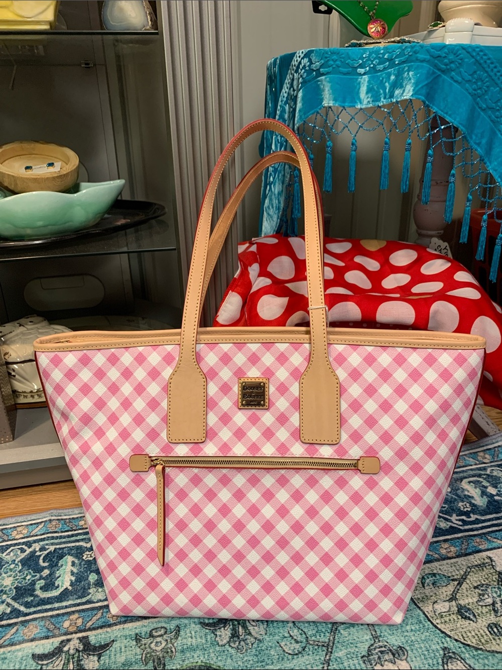 Dooney & Bourke Checkered large Tote NWOT NEW QVC gingham pastel pink